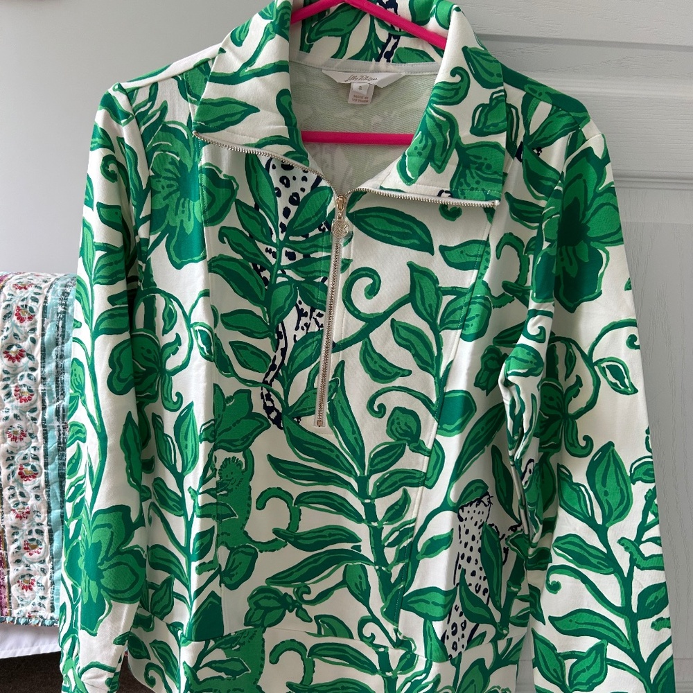 New Lilly Pulitzer Eleni Pullover Small Fiddle Leave Green Escape Plan